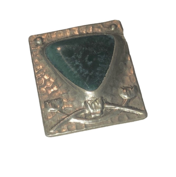 𝅺antique Sterling Scottish Agate Brooch w Raised Intertwined Thistle Motif 1.7” - Picture 1 of 7